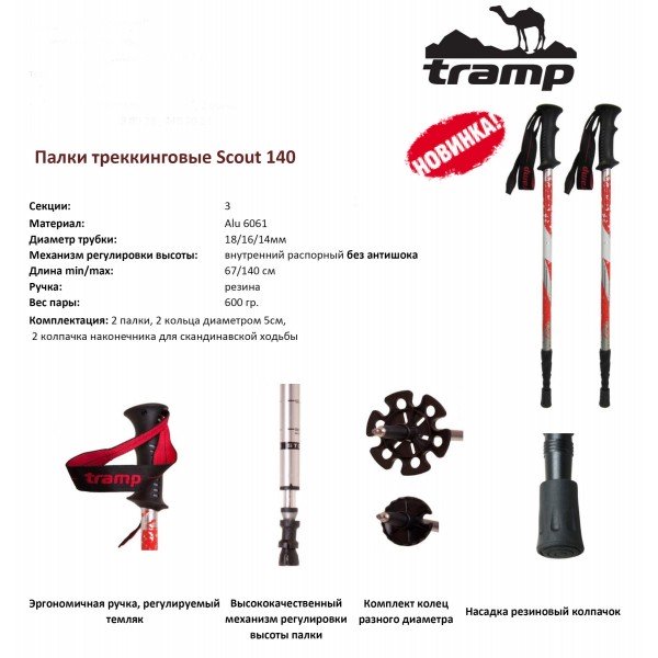 Трекінгові палиці Tramp Scout алюмінієві 67-140 см (пара) TRR-009