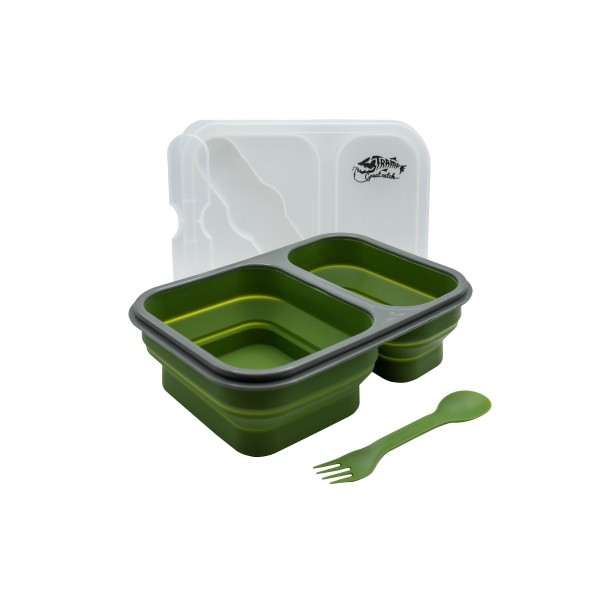 Контейнер силіконовий на 2 відділення Tramp (900ml) з ложкою-виделкою olive UTRC-090-olive